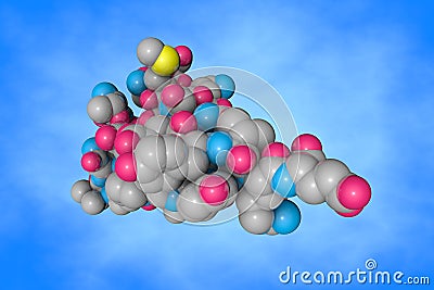 Epidermal growth factor domain of P-selectin. Space-filling molecular model on blue background. Rendering based on Cartoon Illustration