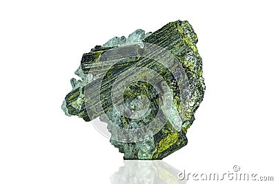 Epidote isolated on white background. Calcium aluminium iron sorosilicate mineral. Stock Photo