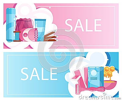 Epilation or hair removal tool advert discount flyer set. Vector Illustration