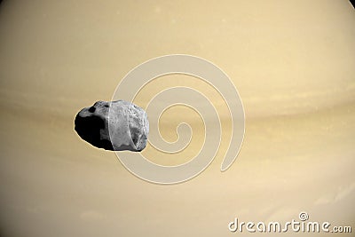 Epimetheus orbiting around Saturn planet. 3d render Stock Photo