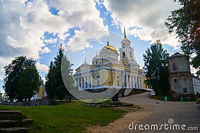 The Epiphany Cathedral in Nilov Monastery, founded by Saint Nilus in 1594 on the lake Seliger, Tver region. One of the most impres Editorial Stock Photo