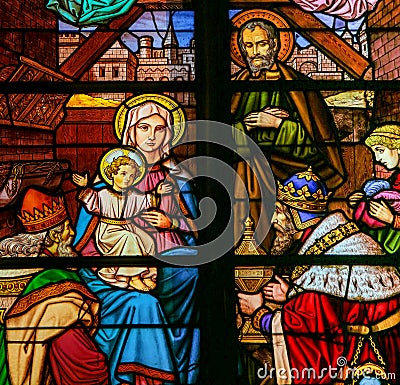 Epiphany Stained Glass - Three Kings Stock Photo