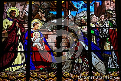 Epiphany Stained Glass in Tours Cathedral Stock Photo