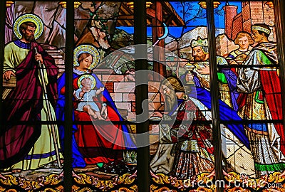 Epiphany Stained Glass in Tours Cathedral Stock Photo