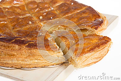 Epiphany Twelfth Night Cake of the Kings Almond Galette des Rois on wood background Stock Photo