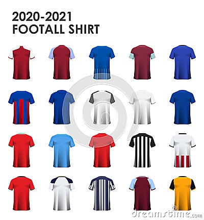 Set of soccer kit or football jersey mockup template design for English football club. Football shirt or sport uniform. Vector Vector Illustration