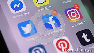 Group of Social Media Application on iPhone Smartphone Editorial Stock Photo