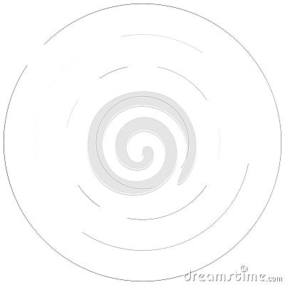 Radial, radiating lines abstract burst element. Concentric whirligig volute, helix spreading stripes. Circular, cyclic strips, Vector Illustration