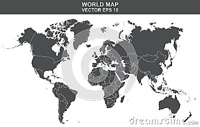 Vector EPS political world map silhouette on white background Vector Illustration