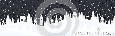 christmas landscape background with village and snow Vector Illustration