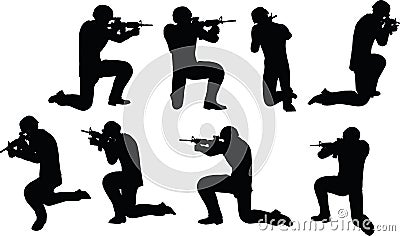 EPS 10 Vector illustration in silhouette of businessman soldier shoot Vector Illustration