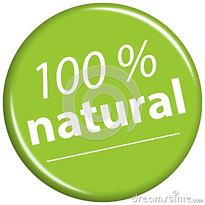 green magnet with text 100% natural Vector Illustration