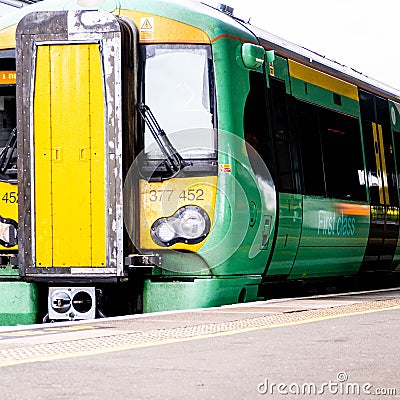 Drivers Cab of A Southern Rail Electric Commuter Train Stopped At Epsom Station Editorial Stock Photo