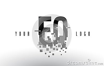 EQ E Q Pixel Letter Logo with Digital Shattered Black Squares Vector Illustration