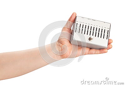 eq guitar pedal in hand Stock Photo