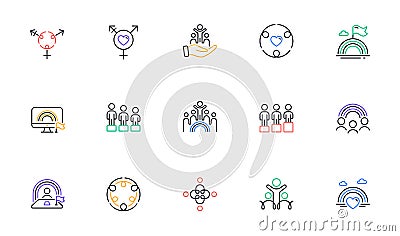 Equality, Equity and Diversity line icons. LGBT rights, Equal opportunities and respective needs icons. Vector Stock Photo