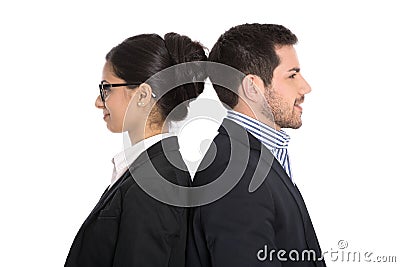 Equality rights: businessman and businesswoman with the same qua Stock Photo