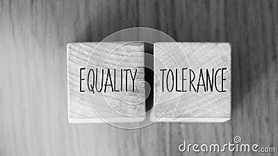 Equality tolerance words written on wood blocks. Equal rights inclusion social and business concept Stock Photo