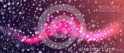 Equalizer Music Vector Equalizer. Matrix Flying Binary Code. Digital Equalizer Slide. Blue Pink Purple Background. Technology Vector Illustration