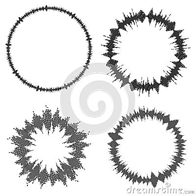 Equalizer ring. Round audio chart set. Music beat bar isolated on white. Collection of electronic abstract element of sound volume Vector Illustration