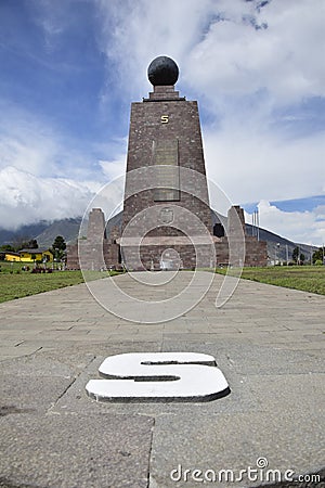 Equator line in Mitad Del Mundo (Middle of the World) Monument near Quito. Stock Photo