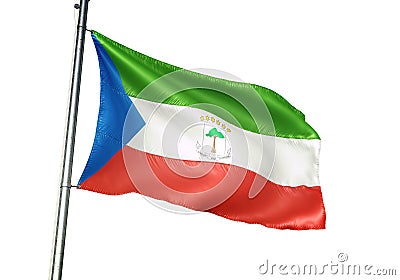 Equatorial Guinea national flag waving isolated on white background realistic 3d illustration Cartoon Illustration