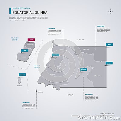 Equatorial Guinea vector map with infographic elements, pointer marks Vector Illustration