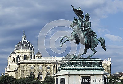 Equestrial statue in Heldenplatz Vienna. Stock Photo