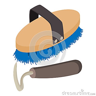 Equestrian accessory icon isometric vector. Horse grooming brush and hoof pick Vector Illustration