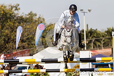 Equestrian Horse Male White Jump Flight Editorial Stock Photo