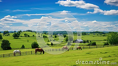 equestrian kentucky horse farm Cartoon Illustration