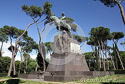 Equestrian monument to Umberto I, King of Italy, in the park of Villa Borghese, Rome Editorial Stock Photo