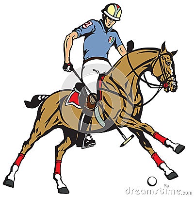 Equestrian polo sport. A player riding a pony horse Vector Illustration