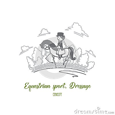 Equestrian sport dressage concept. Hand drawn isolated vector Vector Illustration