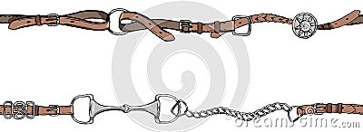 Belt border or frame with bit, leather horse riding tack tool. Vector Illustration