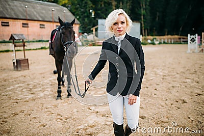 Equestrian sport, female jockey and horse Stock Photo