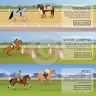 Equestrian Sport Flat Horizontal Banners Vector Illustration