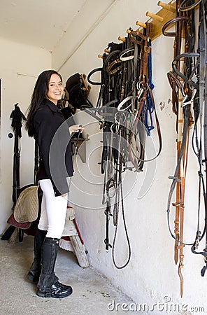 Equestrian in a stable Stock Photo