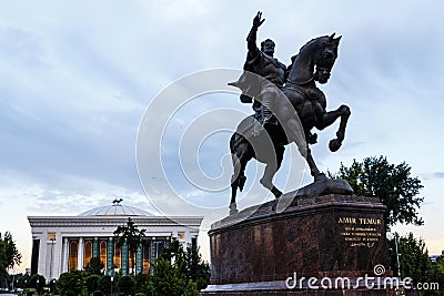 Equestrian statue of Amir Temur in the center of Tahkent, Uzbekistan Editorial Stock Photo