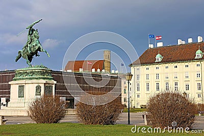 Equestrian statue of Archduke Charles of Austria 1860 on Heldenplatz, Vienna, Austria Editorial Stock Photo