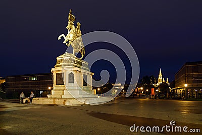 Equestrian statue of Archduke Charles of Austria 1860 at night Editorial Stock Photo