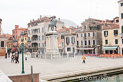 Equestrian Monument of Bartolommeo Colleoni, Campo dei Santi Giovanni e Paolo, Venice, Italy Editorial Stock Photo