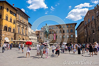 Equestrian statue of Cosimo de Medici on Piazza della Signoria in Florence, Tuscany, Italy Editorial Stock Photo