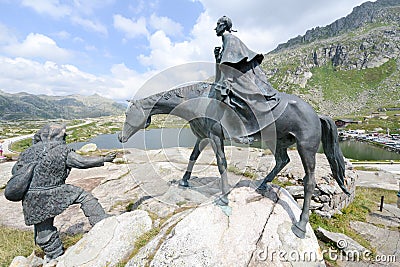 The equestrian statue of General Suvorov on Gotthard pass Stock Photo
