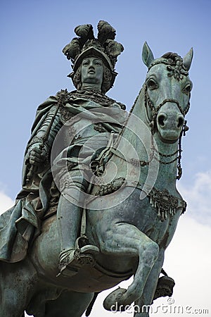 Equestrian statue of king JosÃ© the 1st of Portugal, in Lisbon Stock Photo