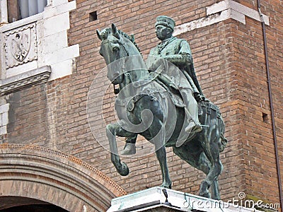 The equestrian statue of Niccolo III d` Este, Marquis of Ferrara on a triumphal arch Stock Photo