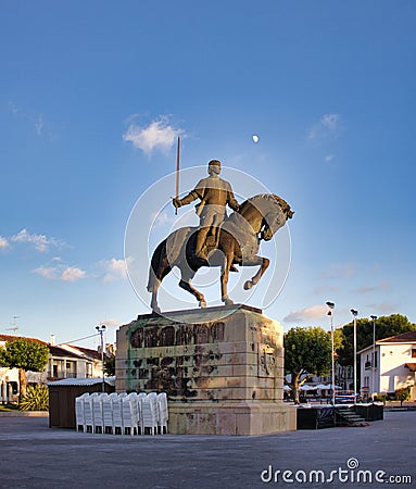 Equestrian statue of Nuno Alvares Pereira and Dominican medieval Monastery of Santa Maria da Vitoria Editorial Stock Photo
