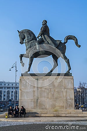 Equestrian statue representing the king Carol in Bucharest Romania Editorial Stock Photo