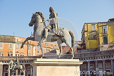 Equestrian statues of Charles III of Spain and Ferdinand I, King of Naples, Naples, Italy Editorial Stock Photo