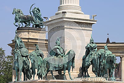 Equestrian statues in Heroes Square Stock Photo